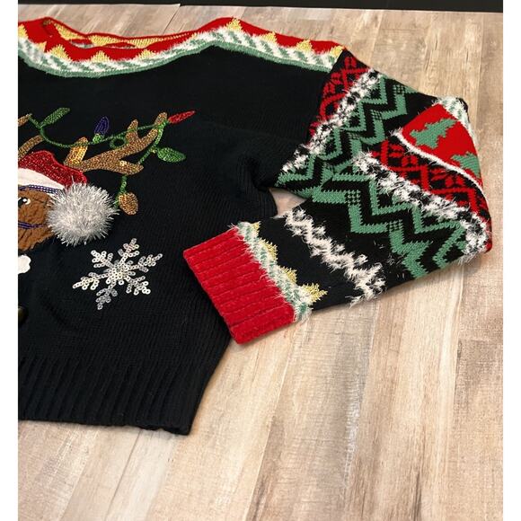33 Degrees Christmas Sweater Women Med Black Red Dog Graphic Ugly Sweater Jingle - Picture 5 of 9
